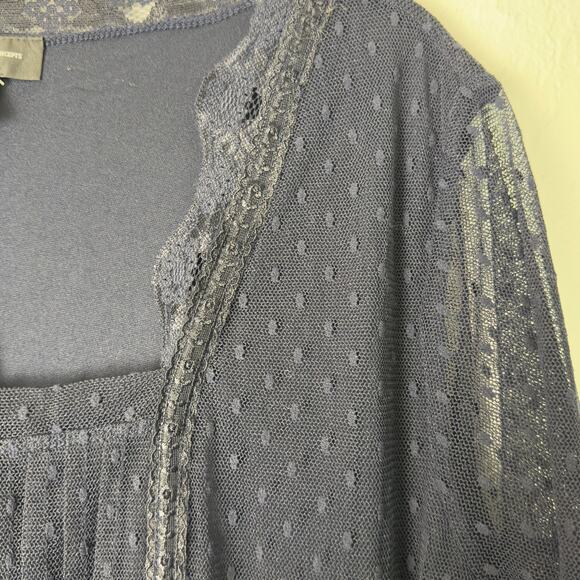 INC Dark Blue Swiss Dot And Lace Pintuck Blouse Size 1X NEW - Picture 4 of 5